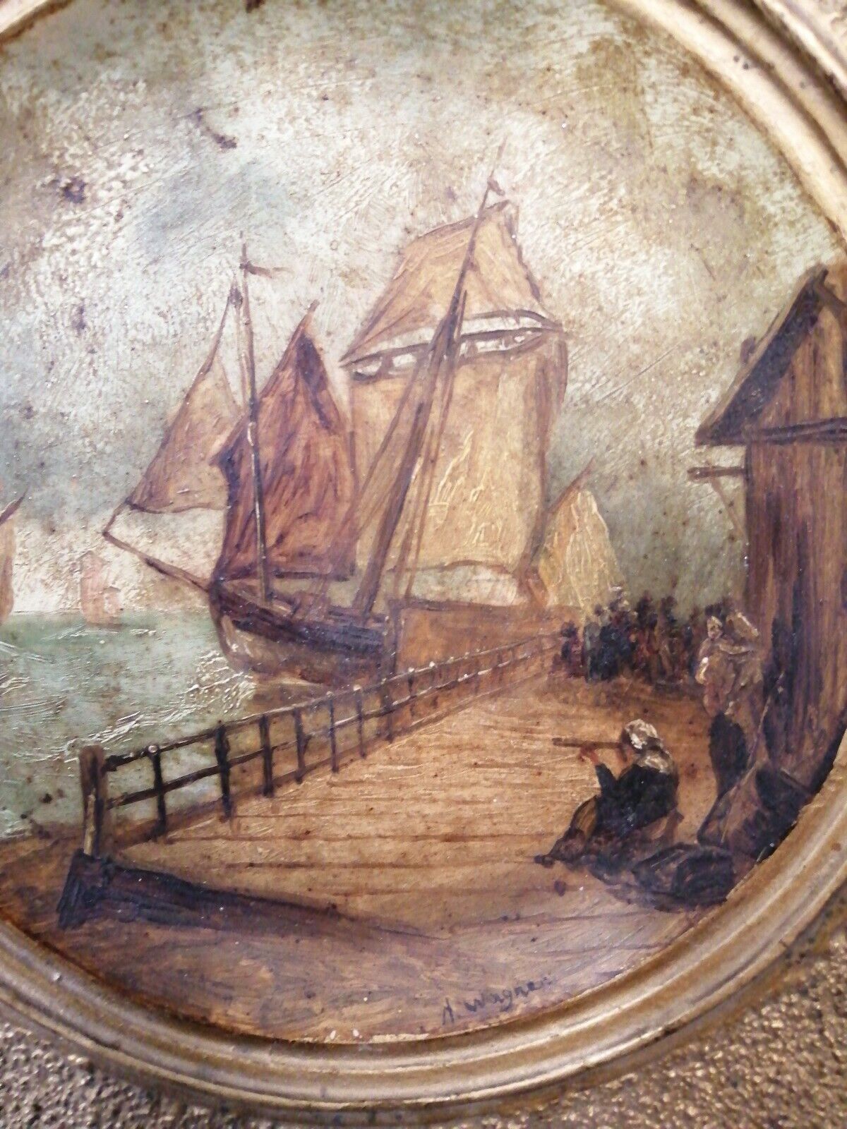 HANS JOHANN WAGNER goldscheider Wien Signé Oil on CERAMIC Port Painting