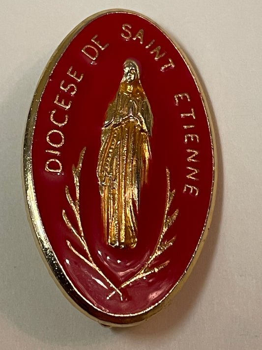 Ancienne broche médaille émaillée diocèse de Saint-Étienne